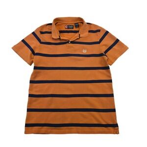 Chaps Orange Navy Striped Polo Shirt Medium Cotton Crest Logo Classic Fit
